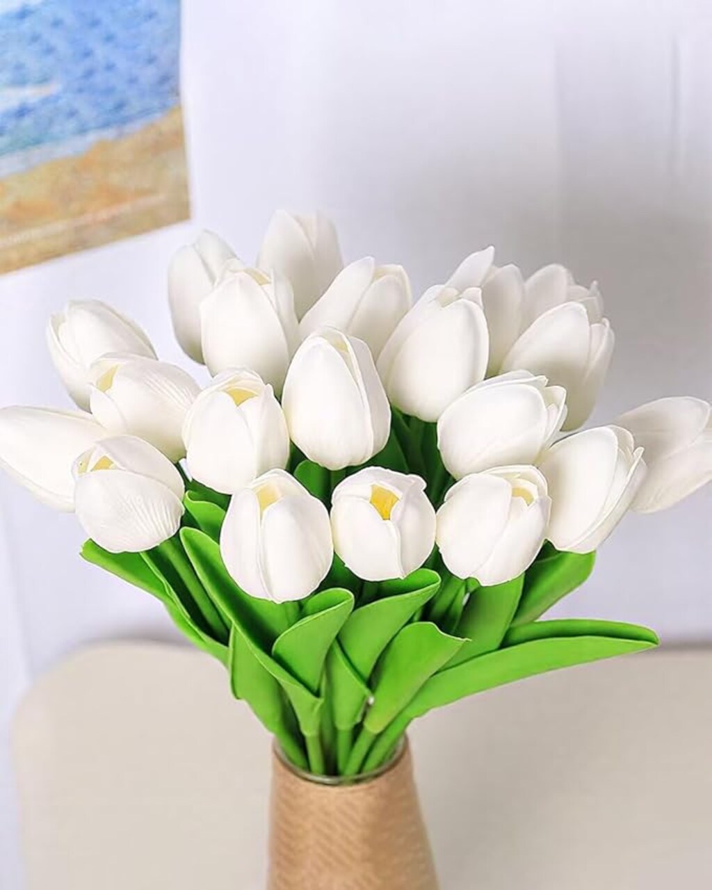 20PCS Tulips Artificial Flowers Faux Silk Tulip Stems Fake Flowers Bouquets for Vase Wedding Home Decoration White